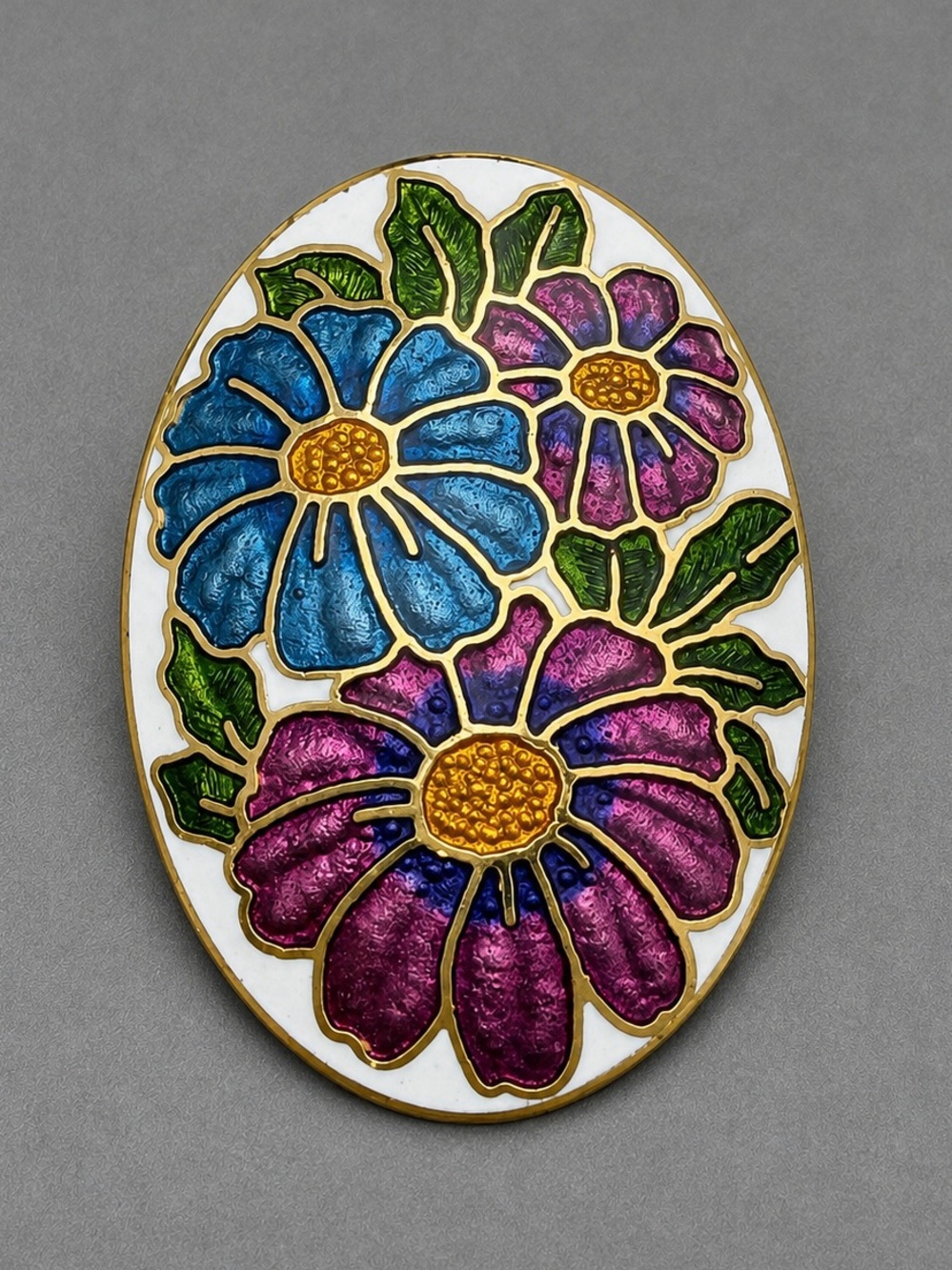 Floral Cloisonné Oval Brooch #cl13